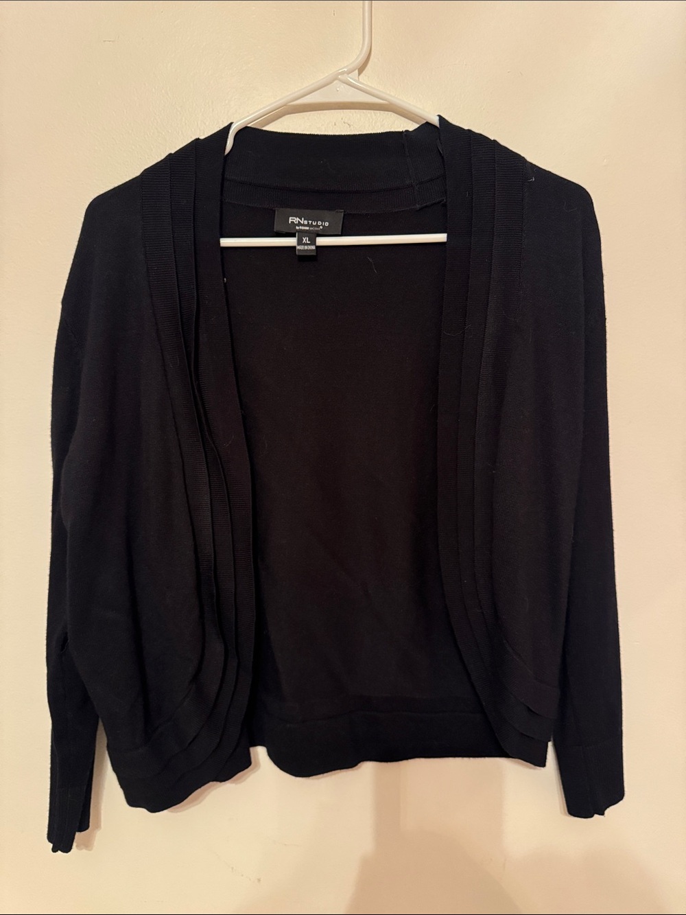 Studio Black Open-Front Layered-Trim Cardigan